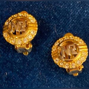 8AJ: NINA RICCI Signature “NR” w/Crystals Earrings, EUC